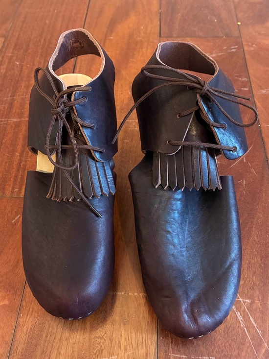 Bryr Shoes - Bryr Handmade Dark Brown Leather Fringe Tie Wooden Clogs